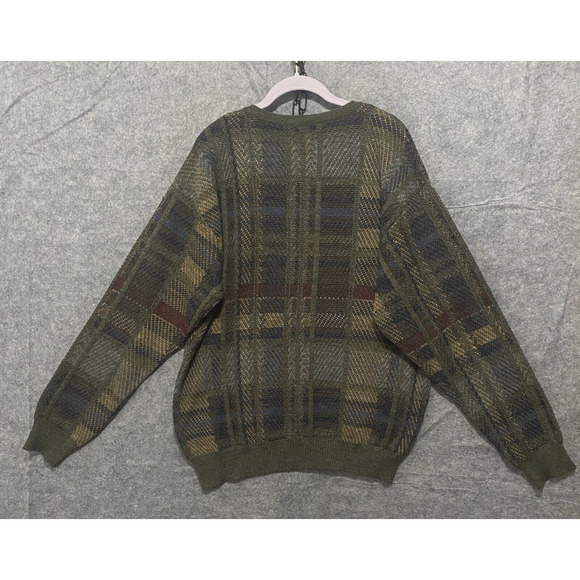VTG Tricots‎ St Raphael Merino Wool Sweater Mens Sz L Green Plaid Pullover - Picture 2 of 6